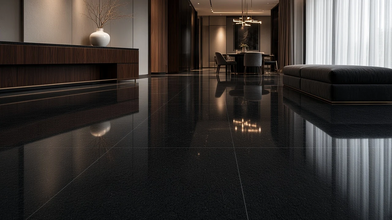 Absolute Black (India) interior flooring AI concept
