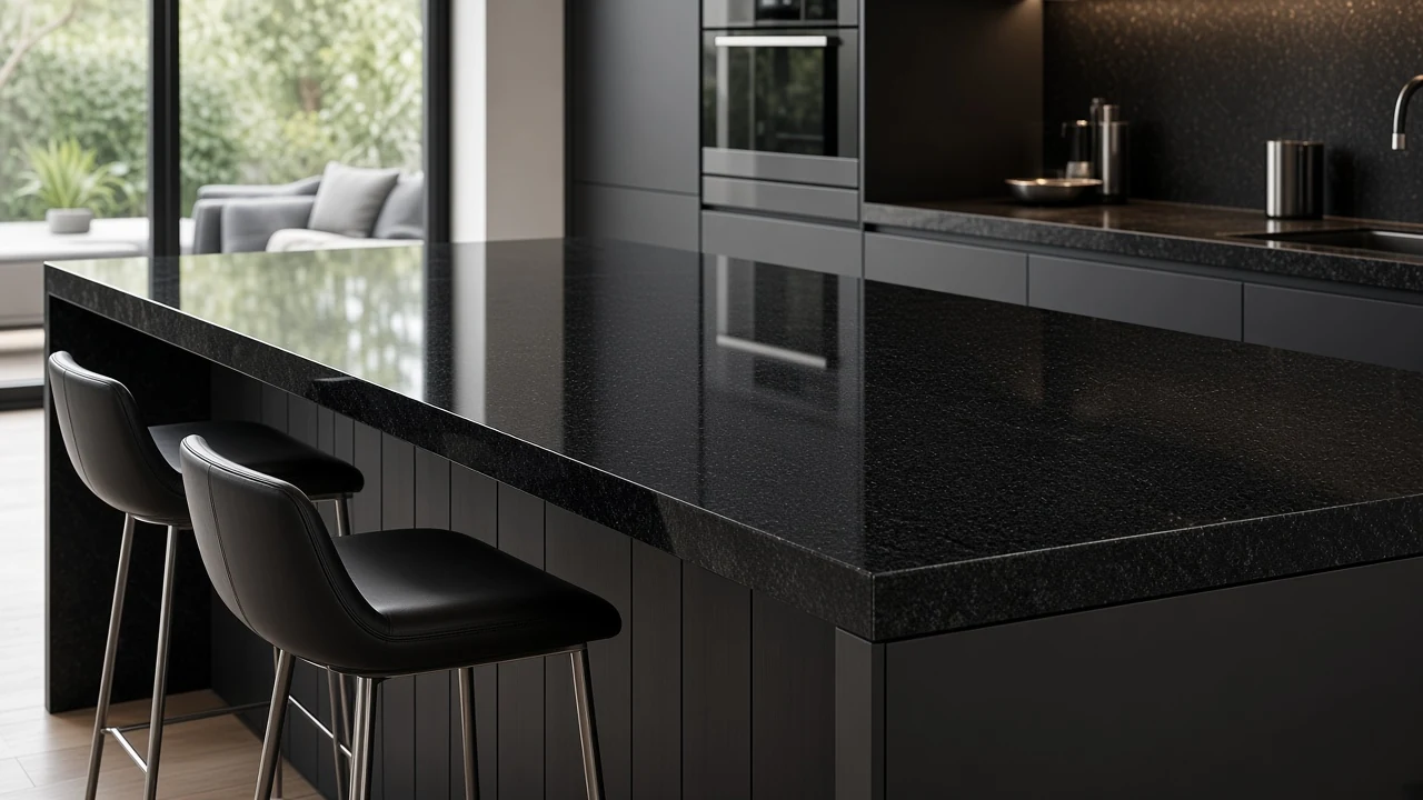 Absolute Black (India) kitchen countertop AI concept
