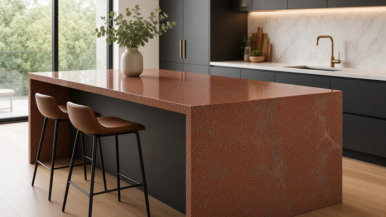 Alaska Red kitchen countertop AI concept