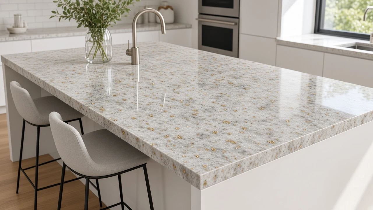 Alaska White kitchen countertop AI concept