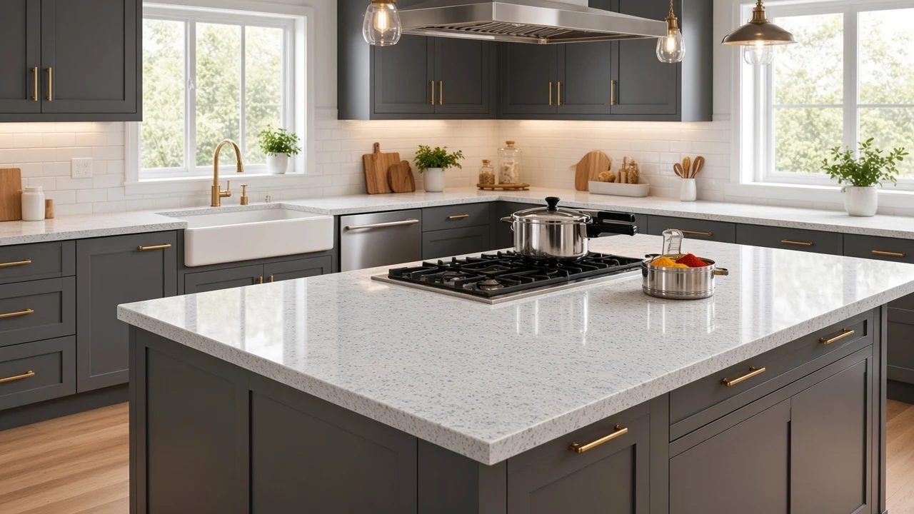 Azul White kitchen countertop AI concept