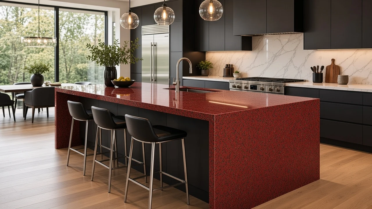 Cherry Red kitchen countertop AI concept