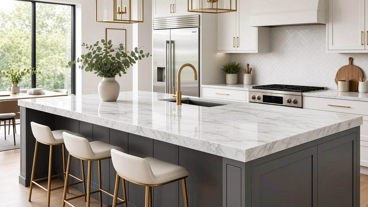Colonial White kitchen countertop AI concept