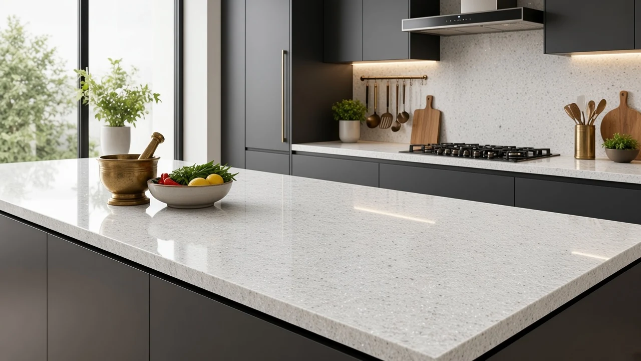 Crystalite White kitchen countertop AI concept