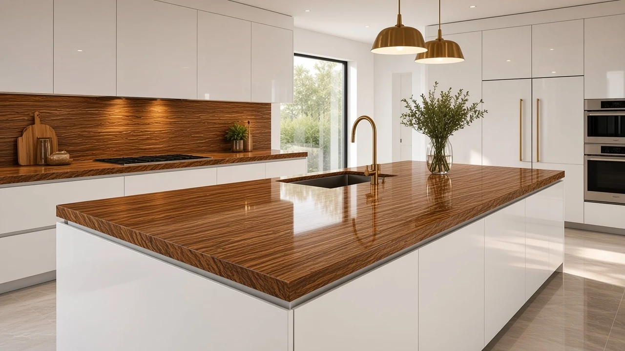 English Teak kitchen countertop AI concept