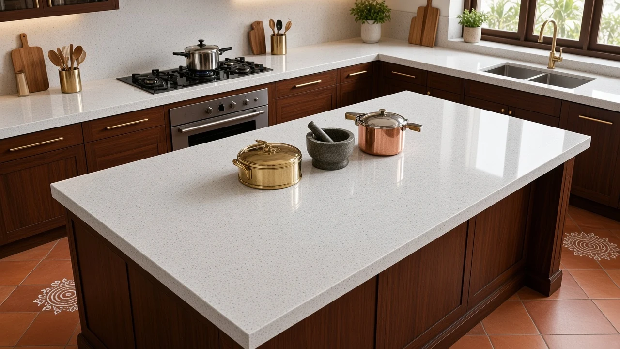 Ice White kitchen countertop AI concept
