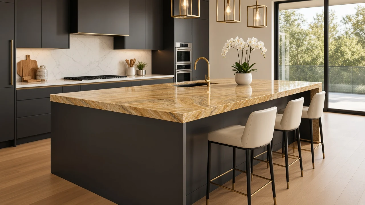 Imperial Gold kitchen countertop AI concept