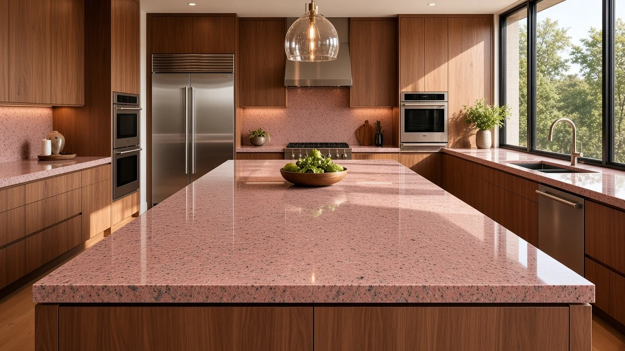 Imperial Pink kitchen countertop AI concept