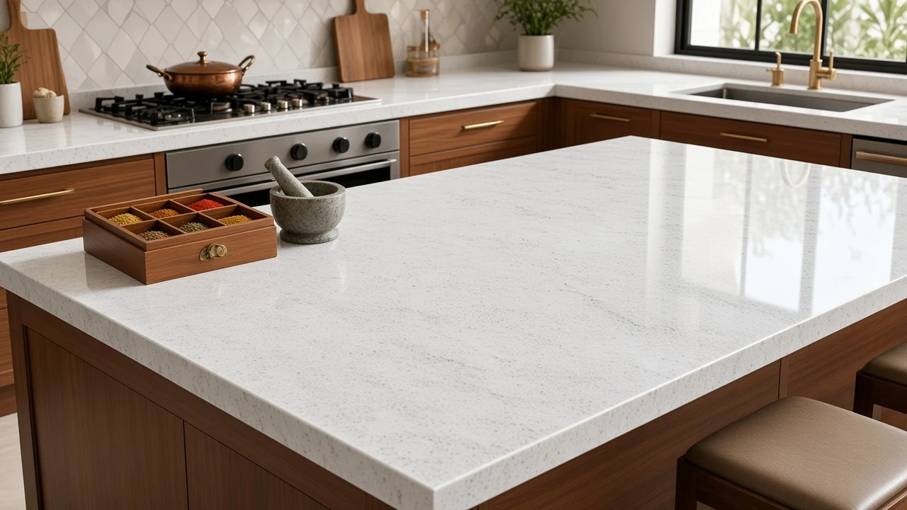 Imperial White kitchen countertop AI concept
