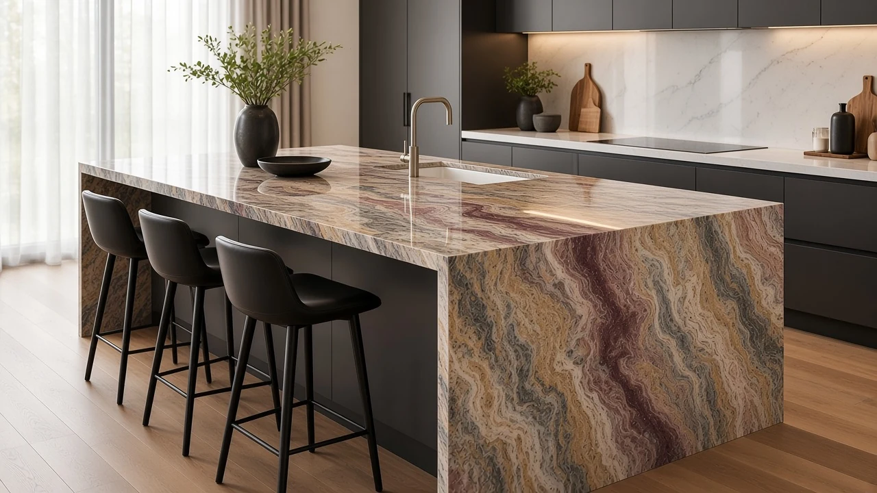 Indian Juparana kitchen countertop AI concept
