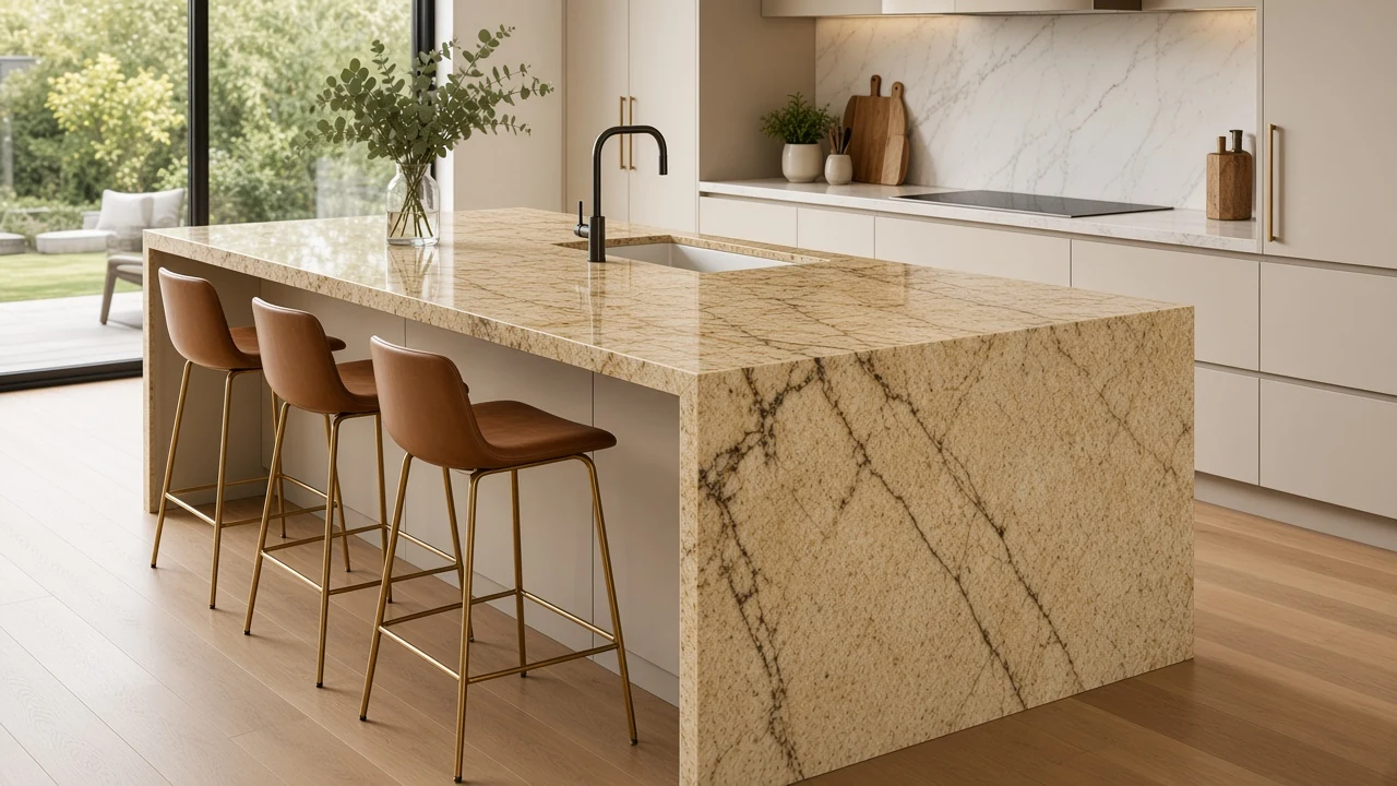 Kashmir Gold kitchen countertop AI concept