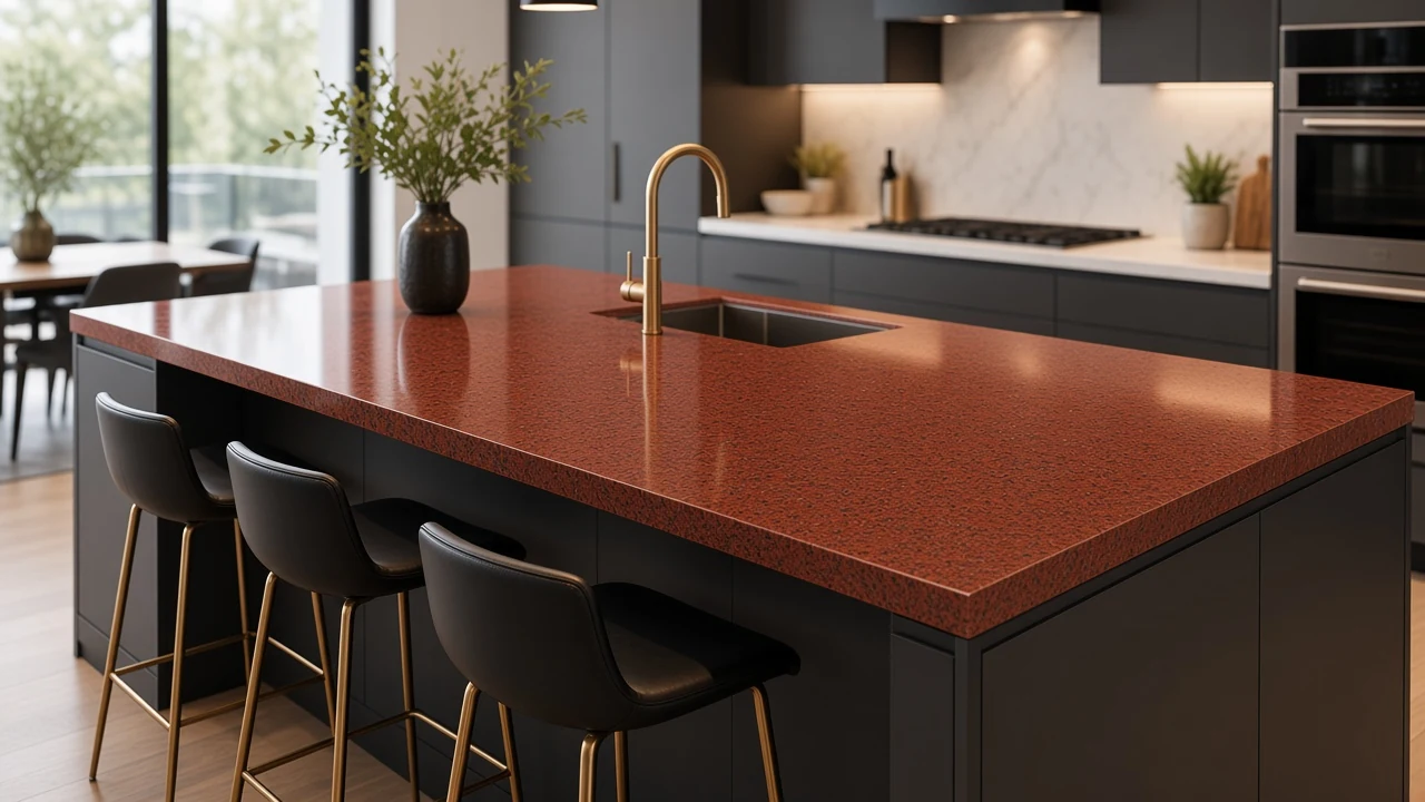Lakha Red kitchen countertop AI concept