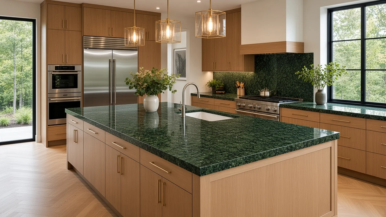 Nosra Green kitchen countertop AI concept