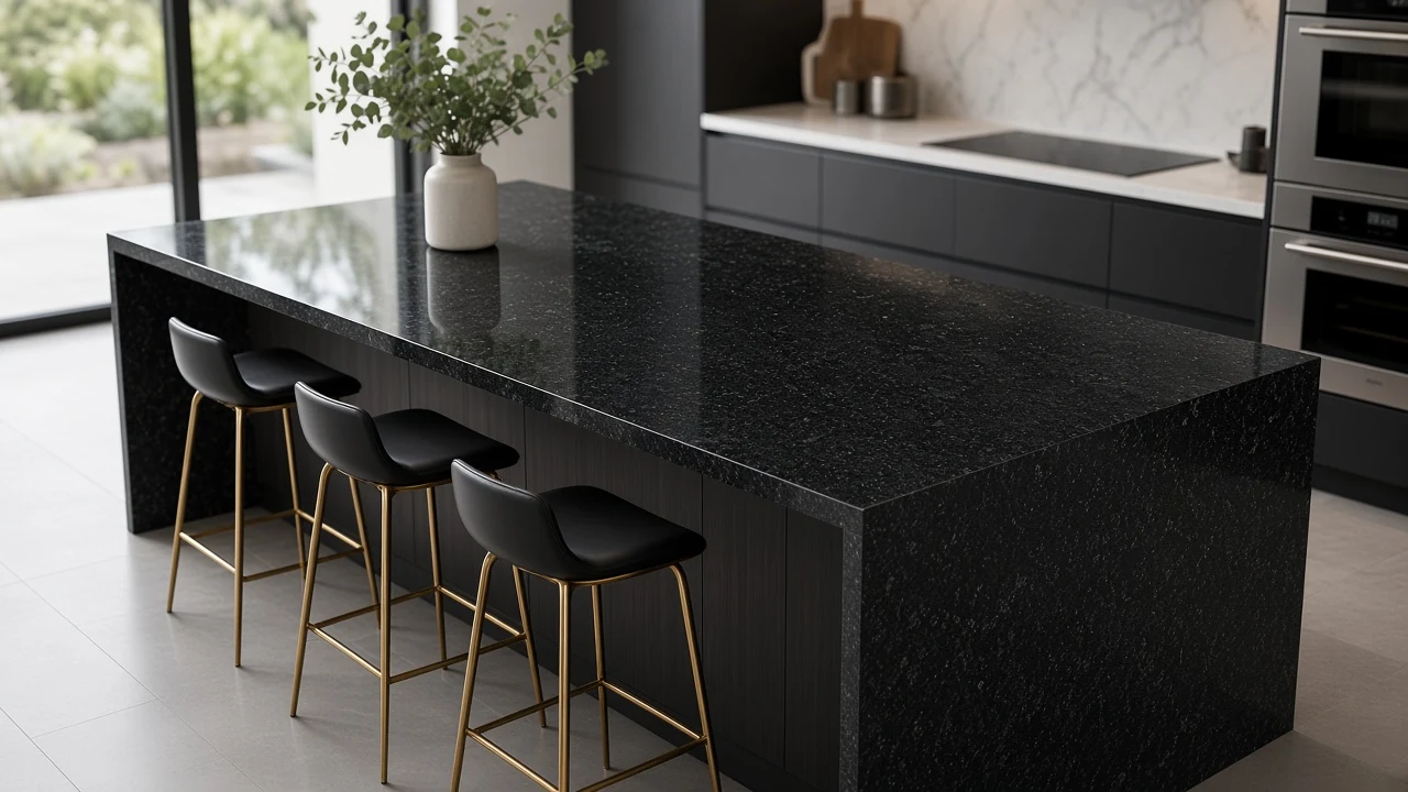 R Black kitchen countertop AI concept