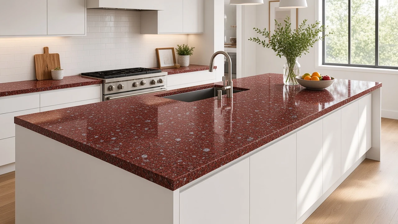 Red Pearl kitchen countertop AI concept