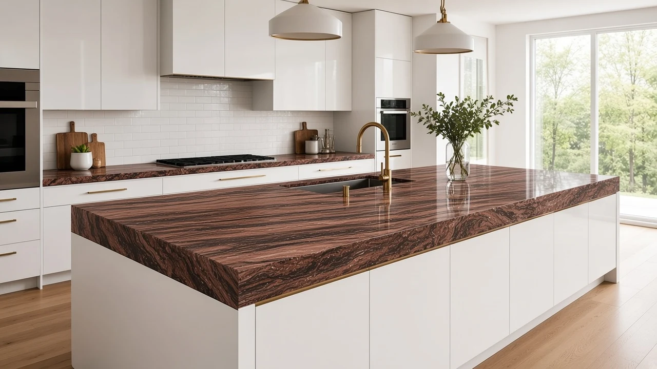 Rosewood kitchen countertop AI concept