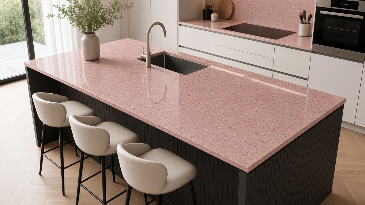 Rosy Pink kitchen countertop AI concept