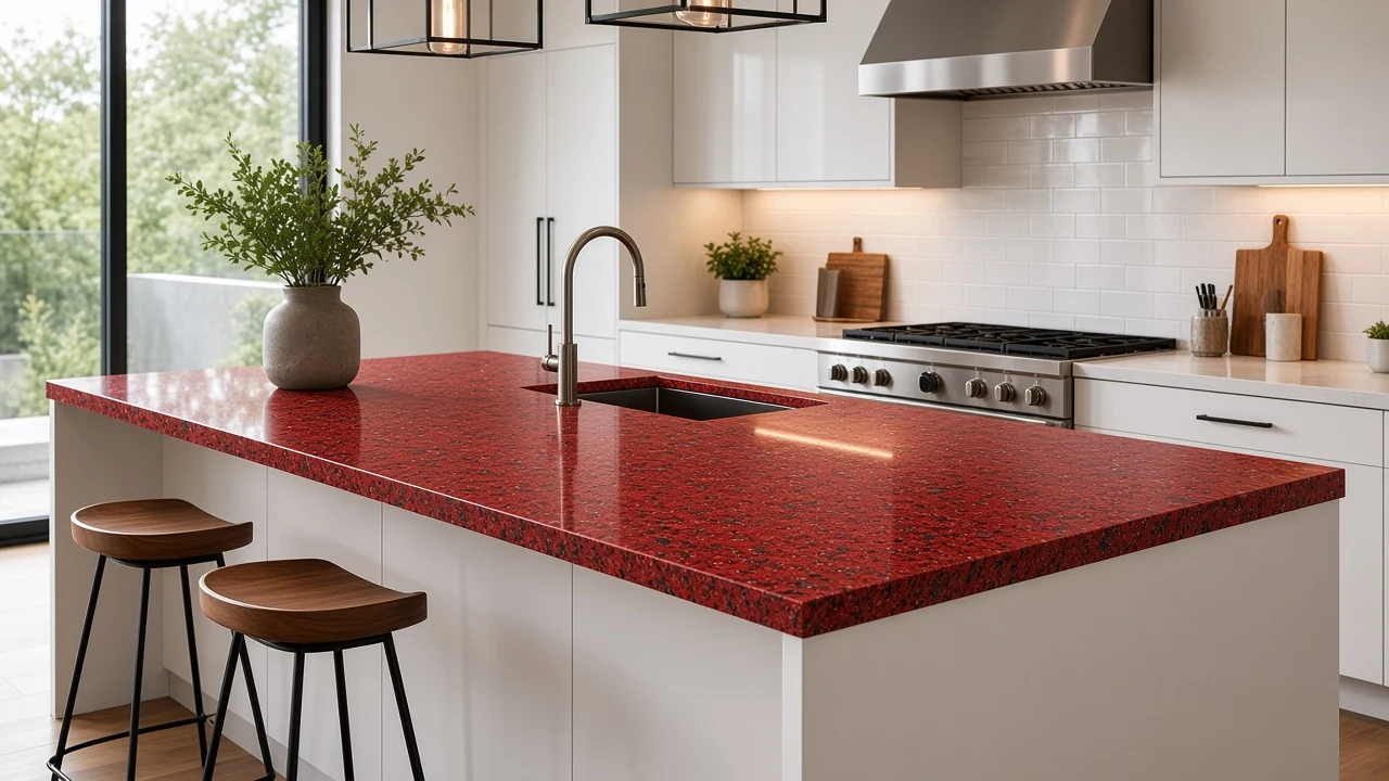 Ruby Red kitchen countertop AI concept