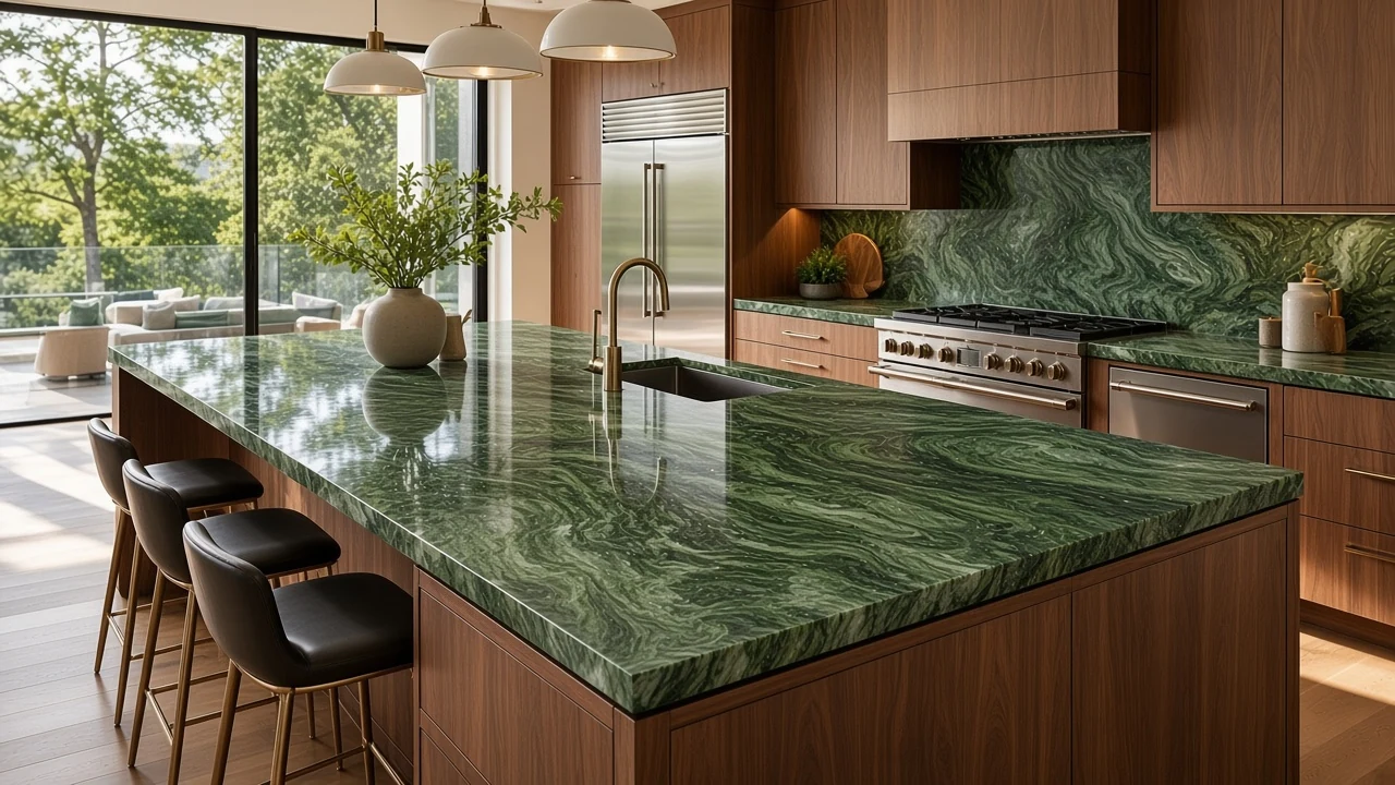 Seaweed Green kitchen countertop AI concept