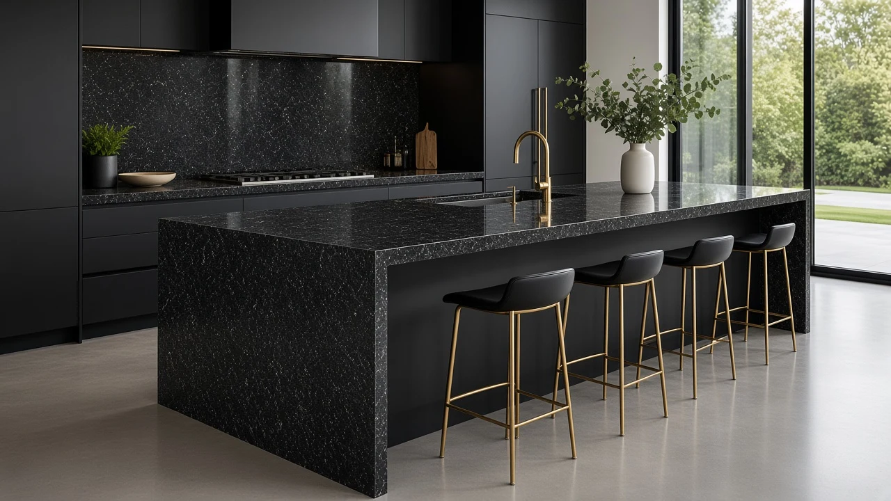 Titanium Black kitchen countertop AI concept