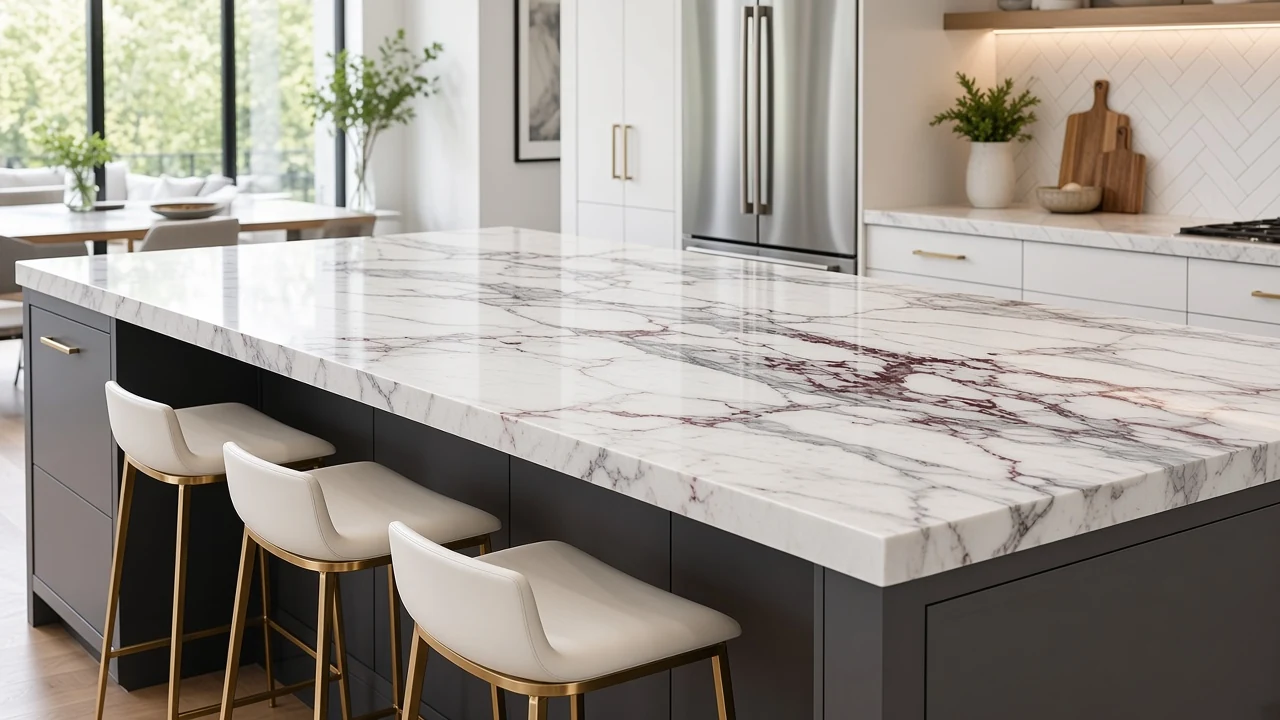 Viscount White kitchen countertop AI concept