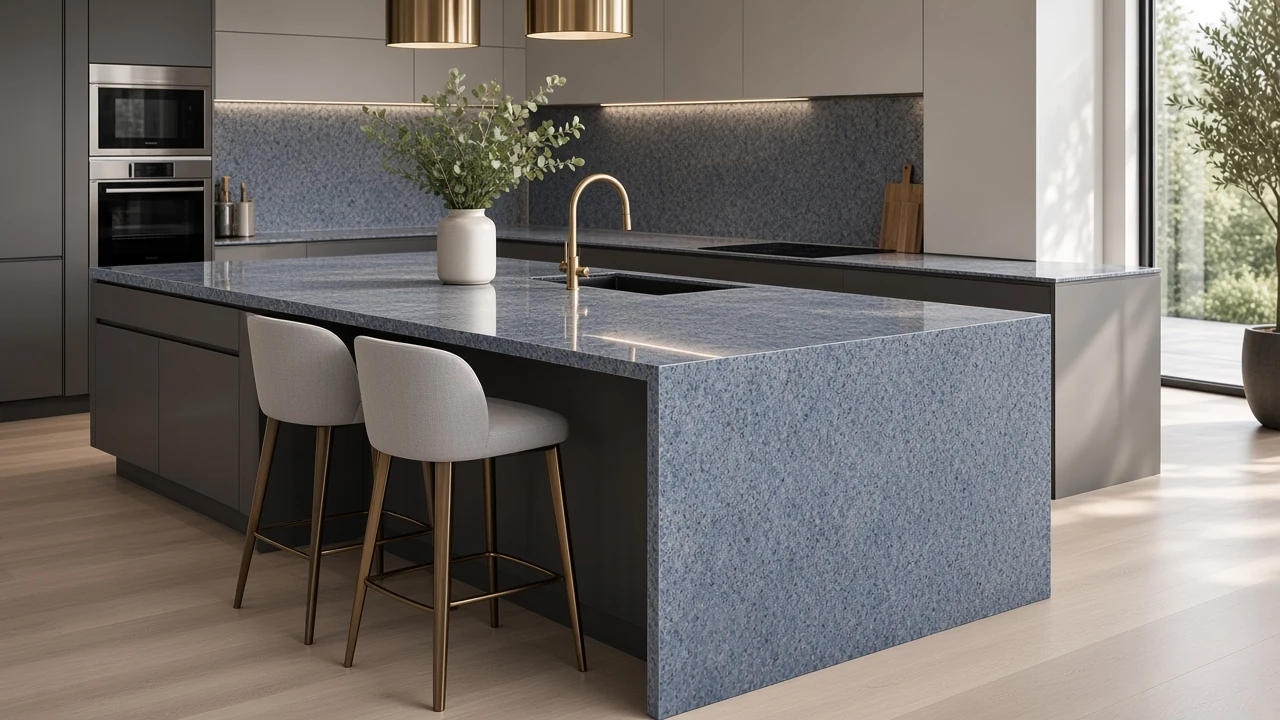 Vizag Blue kitchen countertop AI concept